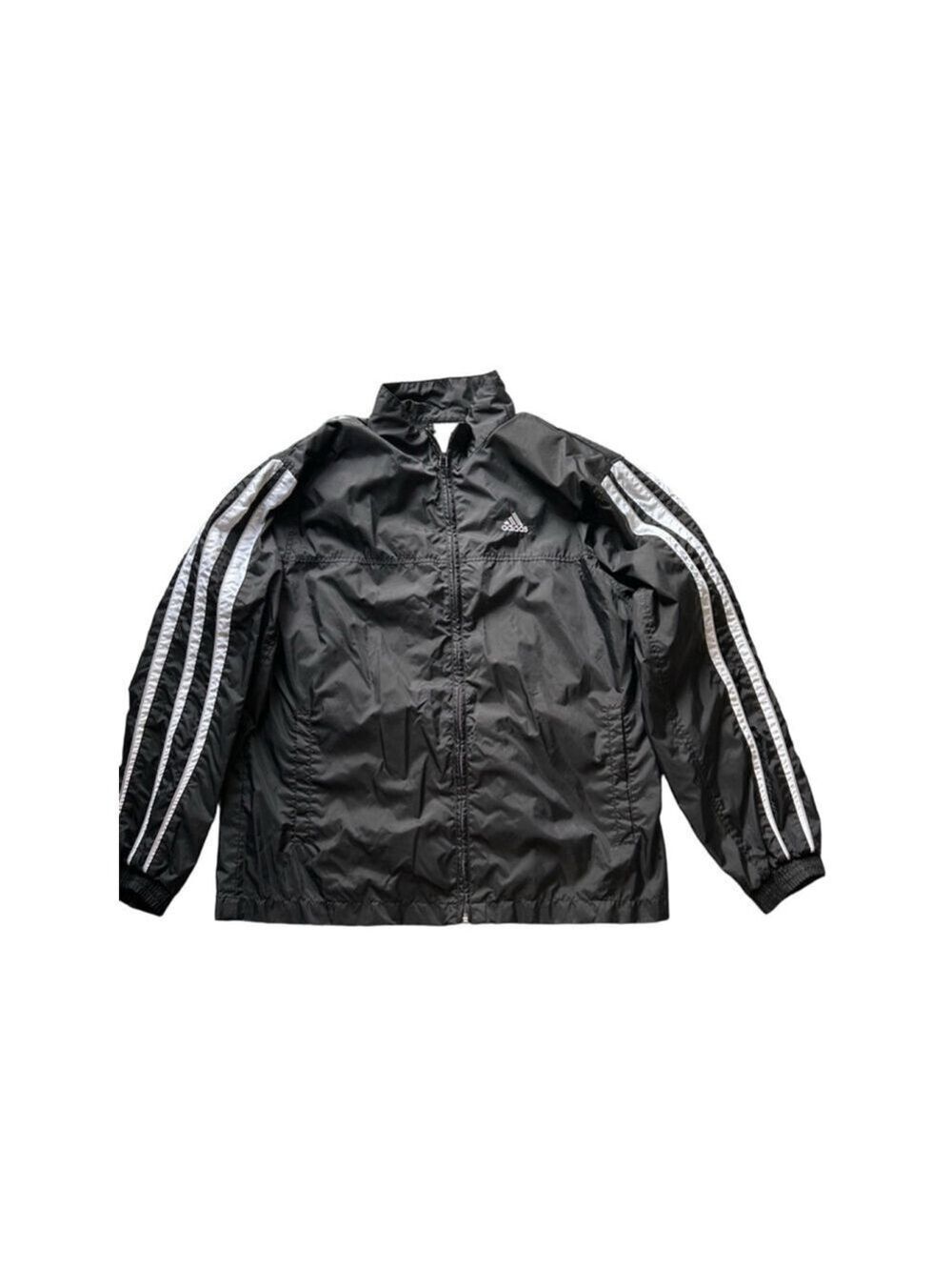 Vintage Men’s Adidas Black White Striped Full Zip Windbreaker Jacket Size M